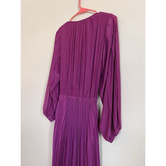 Ramy Brook Sadie Long Sleeve Pleated Midi Dress Size XS PLBRY Shoulder Pads - Picture 5 of 16